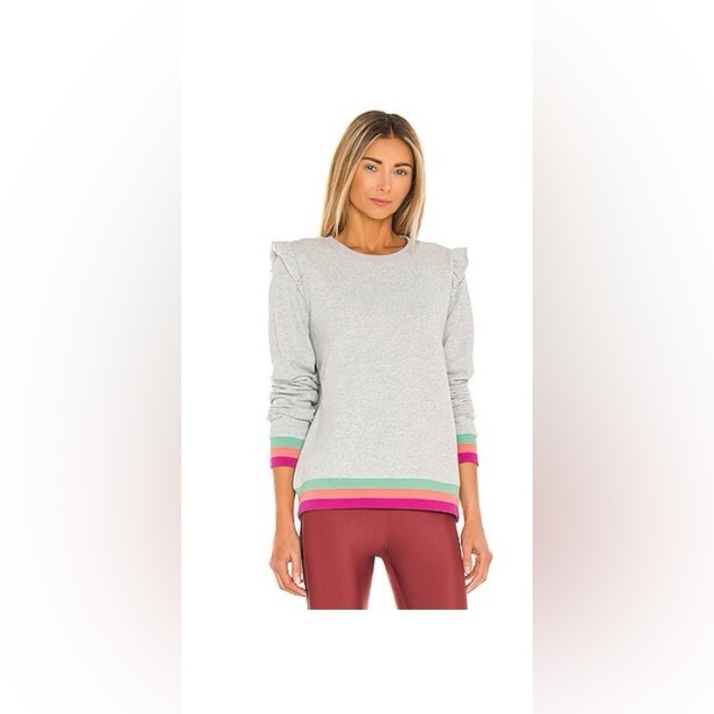 The Upside Frill Bondi Crew Sweatshirt Grey Marl Ruffle Trim Athleisure Size L